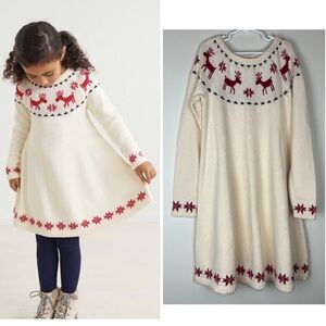 Hanna Andersson Dear Deer Fair Isle Reindeer Christmas Sweater Dress size 10